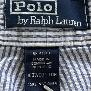 Vintage Polo Ralph Lauren Seersucker Shorts Men's 35 Blue White Striped Cotton